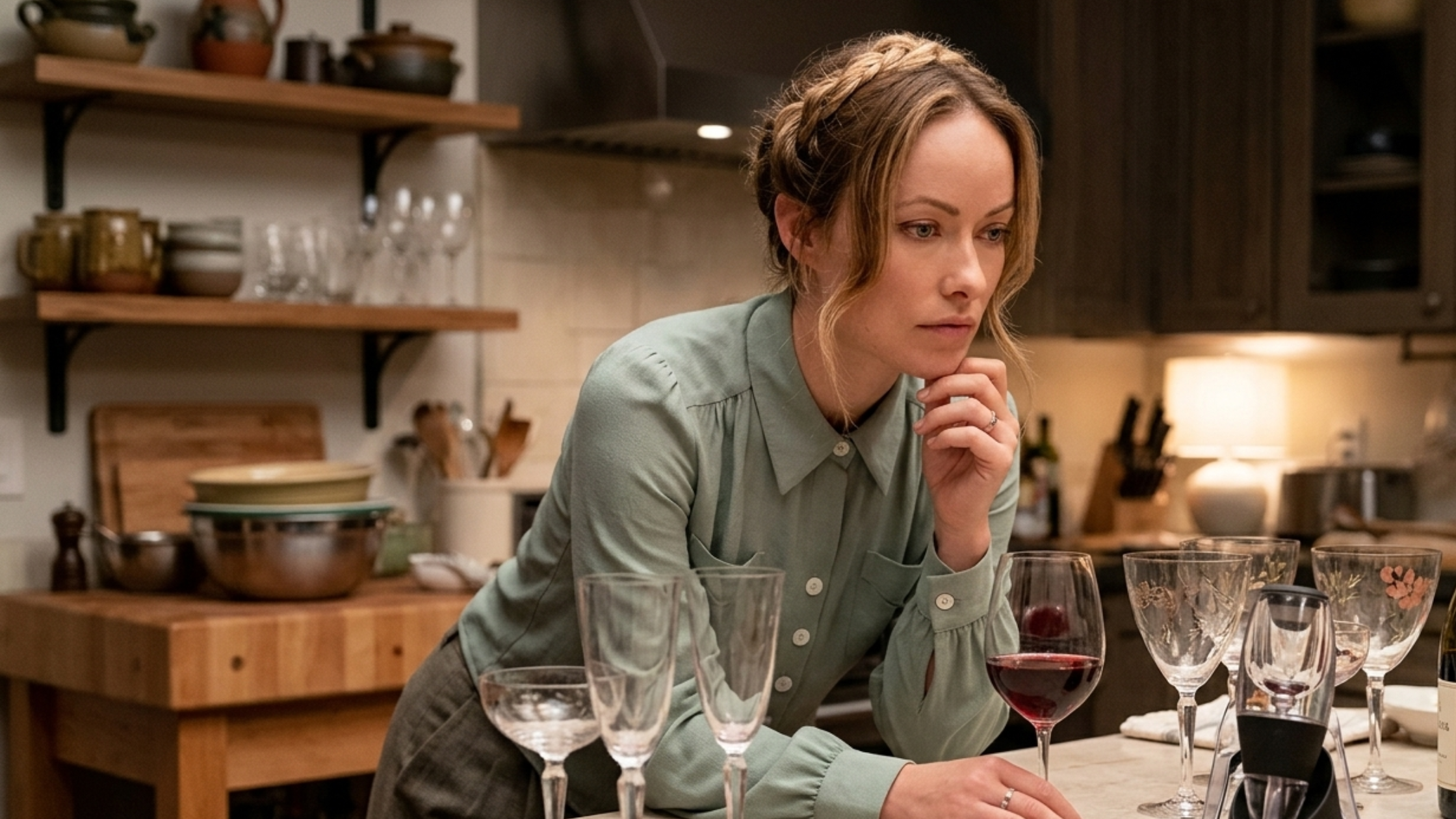 Olivia Wilde The Invite 2026 Sage Green Blouse